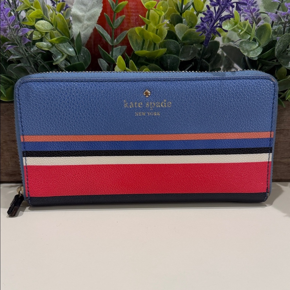 Kate Spade Blue and Pink Striped Wallet